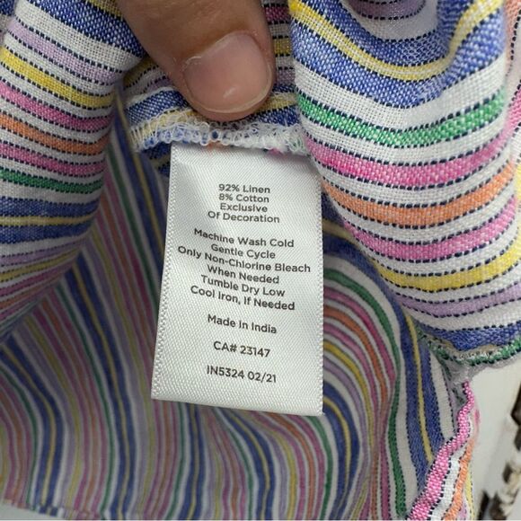 Talbots linen sleeveless v neck lightweight rainbow stripe shirt women's small - Picture 5 of 5